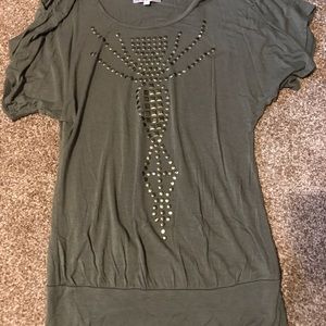Army green cold shoulder short sleeve blouse